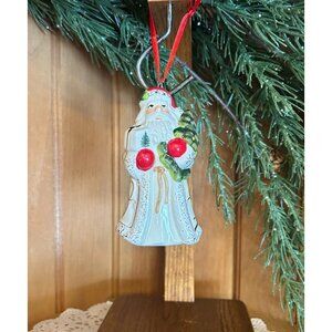Spode Christmas Tree Santa Ornament 3.75" Hand-Painted Porcelain Red Ribbon Hang